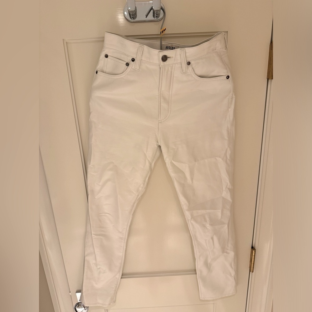 90s high wasted white leather pants